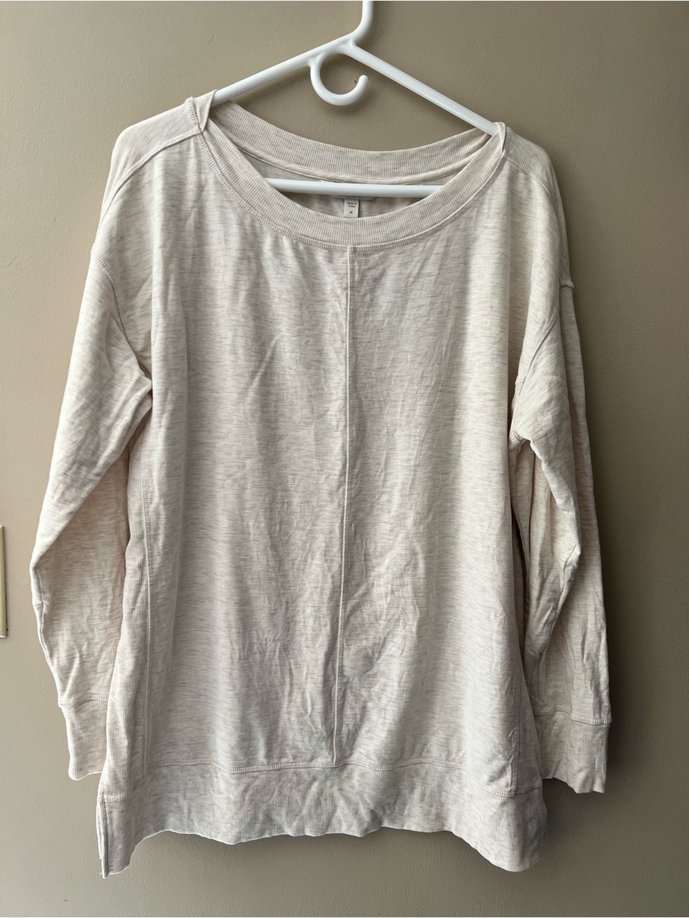 Garnet Hill long sleeve boat neck oatmeal colored oversized tunic. Size M